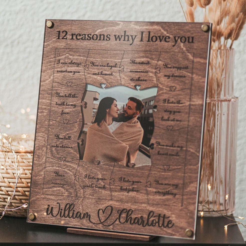 Personalized 12 Reasons Why I Love You Wooden Puzzle Piece For Valentine's Day Gift Ideas